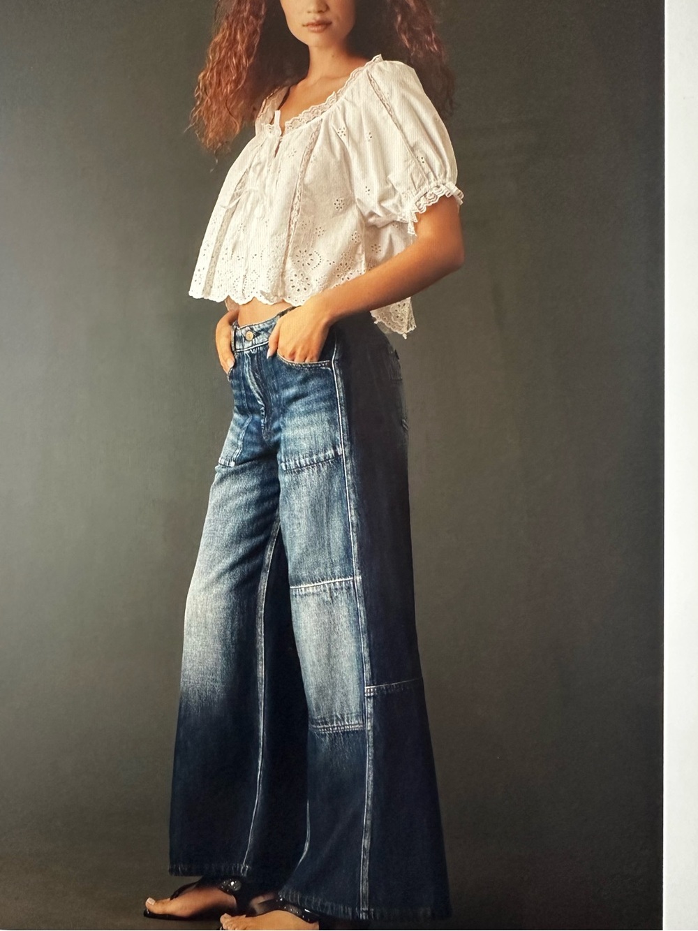 New with Tag! Anthropologie Pilcro Wide Leg Patchwork Jeans - Blue sz 30 Tall - Picture 7 of 16